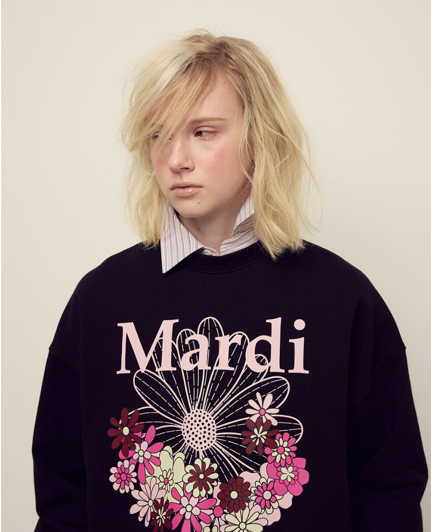 🌺[마르디 메크르디] 🌺 SWEATSHIRT FLOWERMARDI JARDIN_BLACK PALEPINK / Mardi Mercredi Sweatshirt Flowermardi Jardin Black Pale Pink