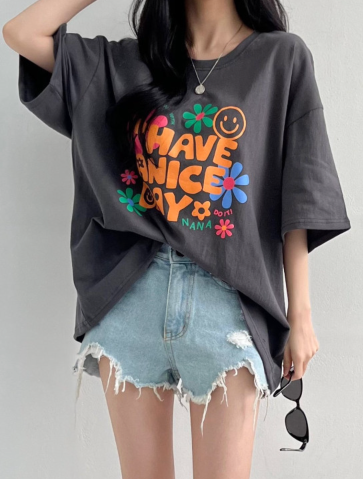 ☀️[여름 루즈핏 저렴 반팔티] ☀️해브 나이스 데이  빵긋 루즈핏 반팔티 / HAVE A NICE DAY Oversized Summer T-Shirt