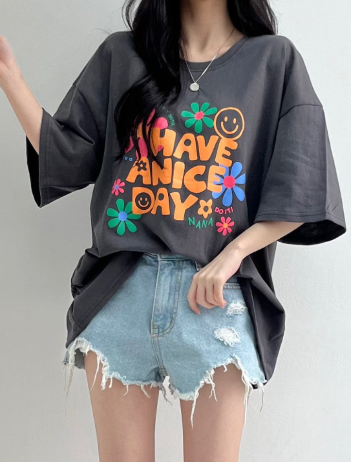 ☀️[여름 루즈핏 저렴 반팔티] ☀️해브 나이스 데이  빵긋 루즈핏 반팔티 / HAVE A NICE DAY Oversized Summer T-Shirt