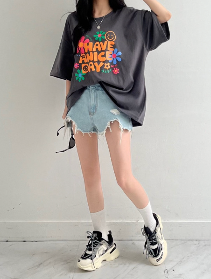 ☀️[여름 루즈핏 저렴 반팔티] ☀️해브 나이스 데이  빵긋 루즈핏 반팔티 / HAVE A NICE DAY Oversized Summer T-Shirt