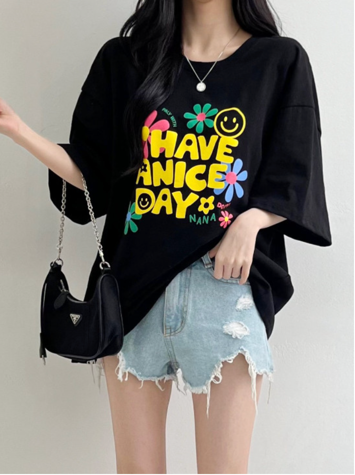 ☀️[여름 루즈핏 저렴 반팔티] ☀️해브 나이스 데이  빵긋 루즈핏 반팔티 / HAVE A NICE DAY Oversized Summer T-Shirt
