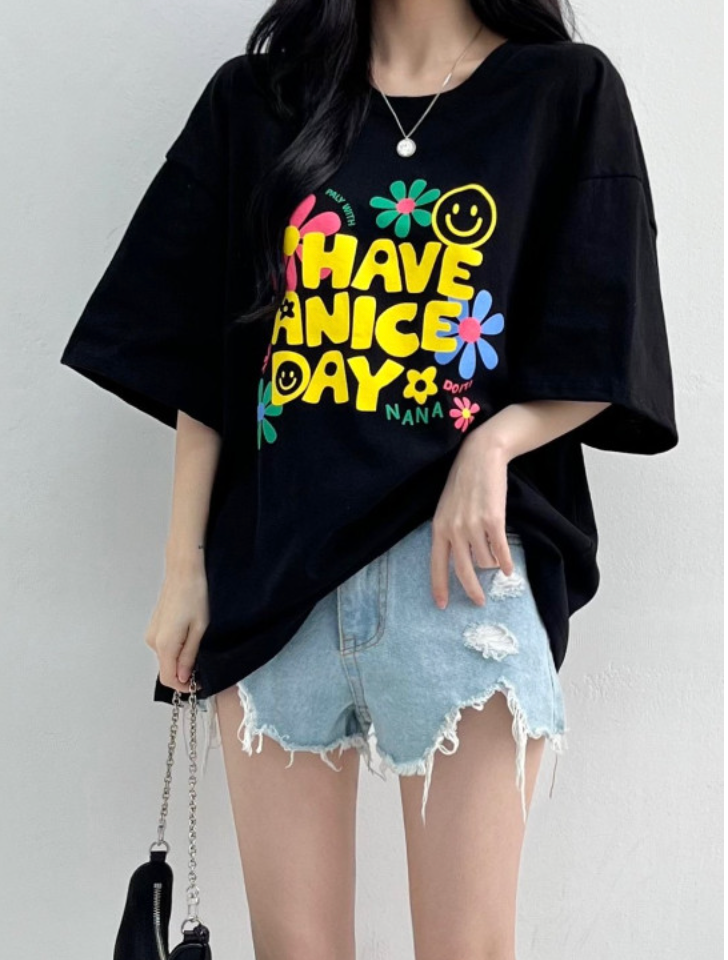 ☀️[여름 루즈핏 저렴 반팔티] ☀️해브 나이스 데이  빵긋 루즈핏 반팔티 / HAVE A NICE DAY Oversized Summer T-Shirt