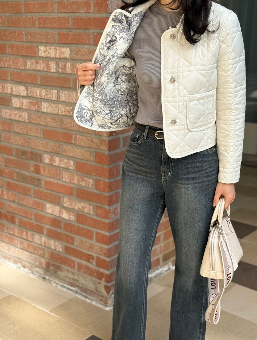 🇫🇷🌸까나쥬 본딩 퀼팅 경량 숏 자켓 🌸– 쿠튀르 감성 안감 / Cannage Bonding Short Jacket – Couture-Inspired Toile Lining