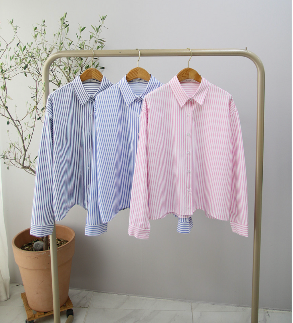 🌸✨ 26봄신상 백자수 포인트 스트라이프 루즈핏 셔츠 ✨🌿 26 Spring Embroidered Stripe Shirt
