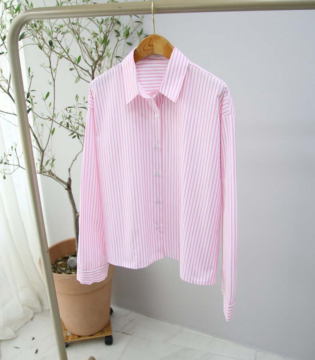 🌸✨ 26봄신상 백자수 포인트 스트라이프 루즈핏 셔츠 ✨🌿 26 Spring Embroidered Stripe Shirt