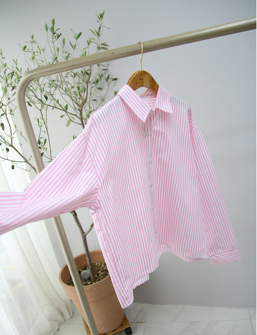 🌸✨ 26봄신상 백자수 포인트 스트라이프 루즈핏 셔츠 ✨🌿 26 Spring Embroidered Stripe Shirt