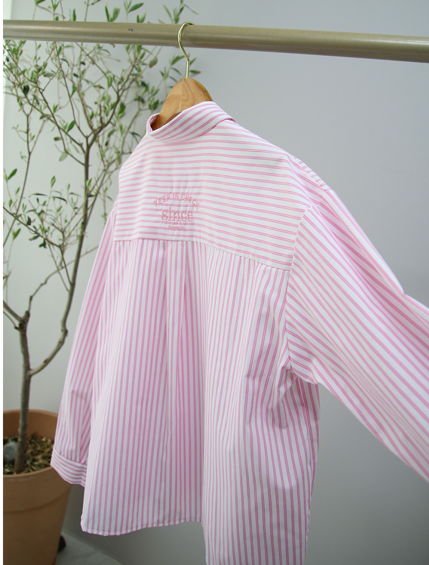🌸✨ 26봄신상 백자수 포인트 스트라이프 루즈핏 셔츠 ✨🌿 26 Spring Embroidered Stripe Shirt