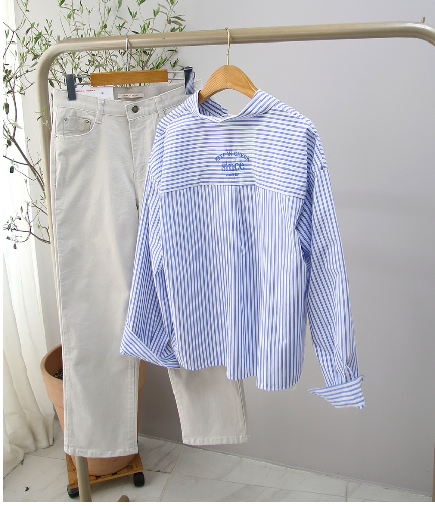 🌸✨ 26봄신상 백자수 포인트 스트라이프 루즈핏 셔츠 ✨🌿 26 Spring Embroidered Stripe Shirt