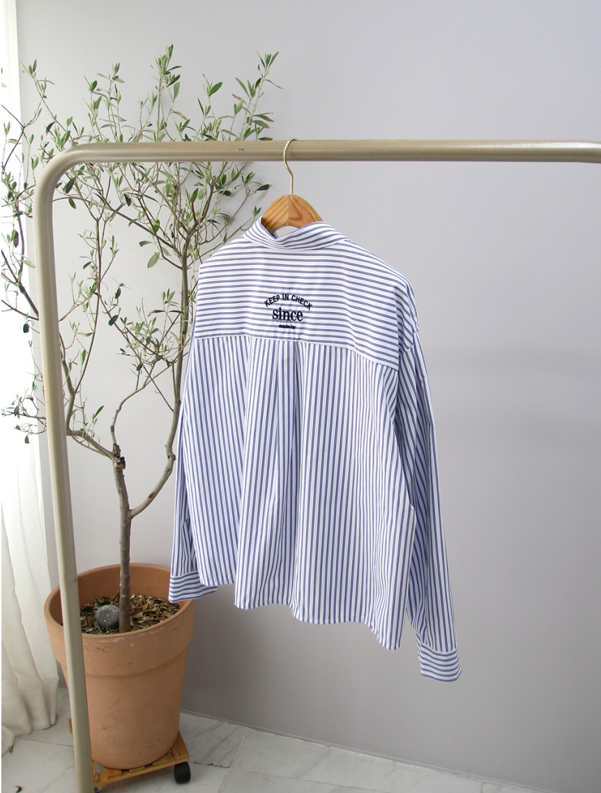 🌸✨ 26봄신상 백자수 포인트 스트라이프 루즈핏 셔츠 ✨🌿 26 Spring Embroidered Stripe Shirt