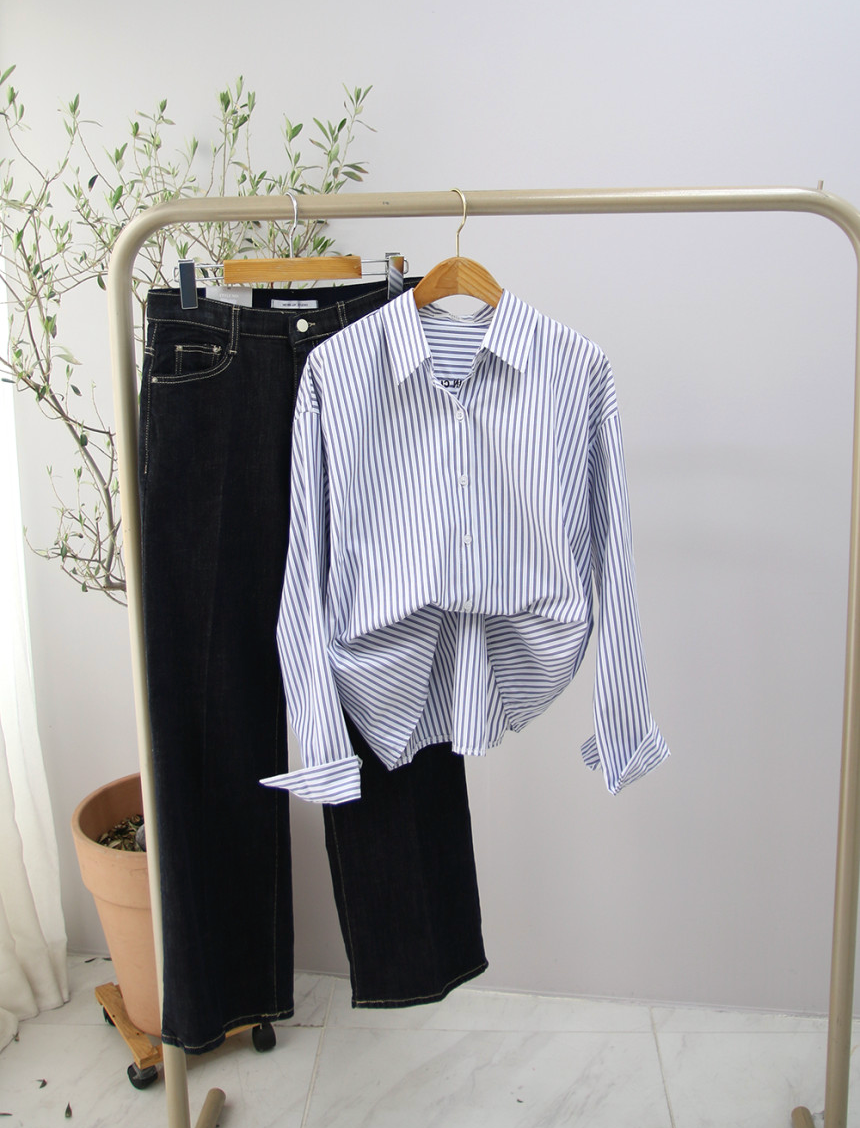 🌸✨ 26봄신상 백자수 포인트 스트라이프 루즈핏 셔츠 ✨🌿 26 Spring Embroidered Stripe Shirt