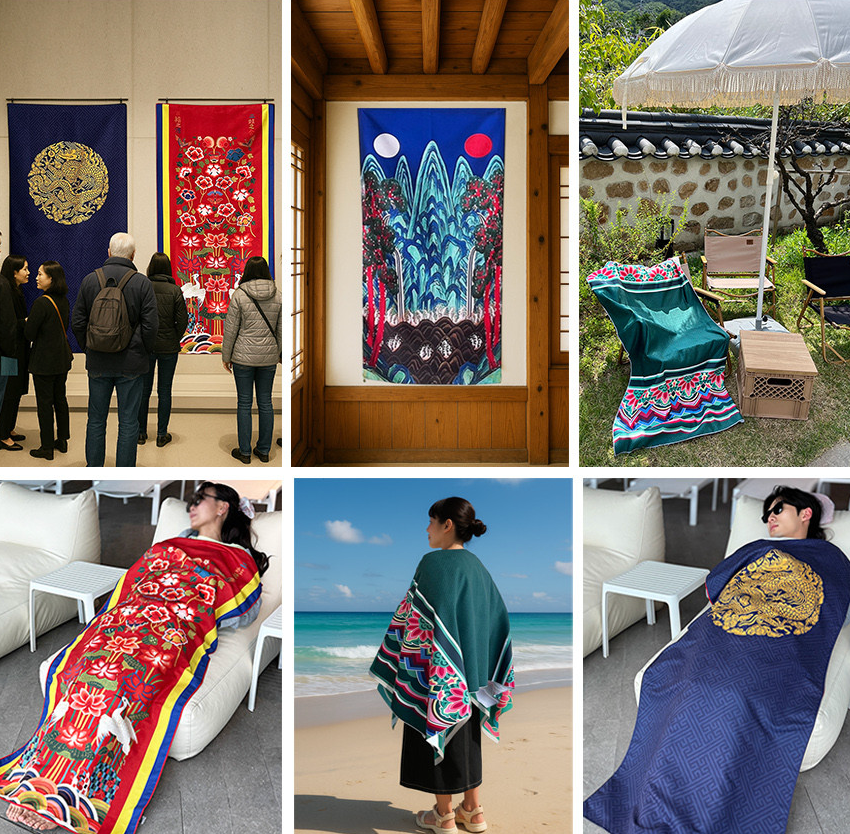 🇰🇷[국립중앙 박물관 뮷즈 No.1 비치타올]🇰🇷 국립중앙박물관 정식 굿즈 곤룡포 & 활옷 비치타월 140×70cm 프리미엄 극세사 Korean National Museum Official Beach Towel Gonryongpo & Hwarot