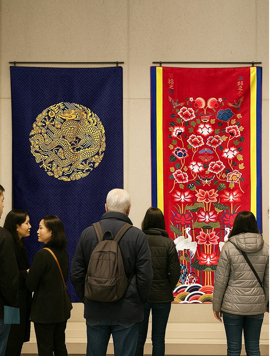 🇰🇷[국립중앙 박물관 뮷즈 No.1 비치타올]🇰🇷 국립중앙박물관 정식 굿즈 곤룡포 & 활옷 비치타월 140×70cm 프리미엄 극세사 Korean National Museum Official Beach Towel Gonryongpo & Hwarot