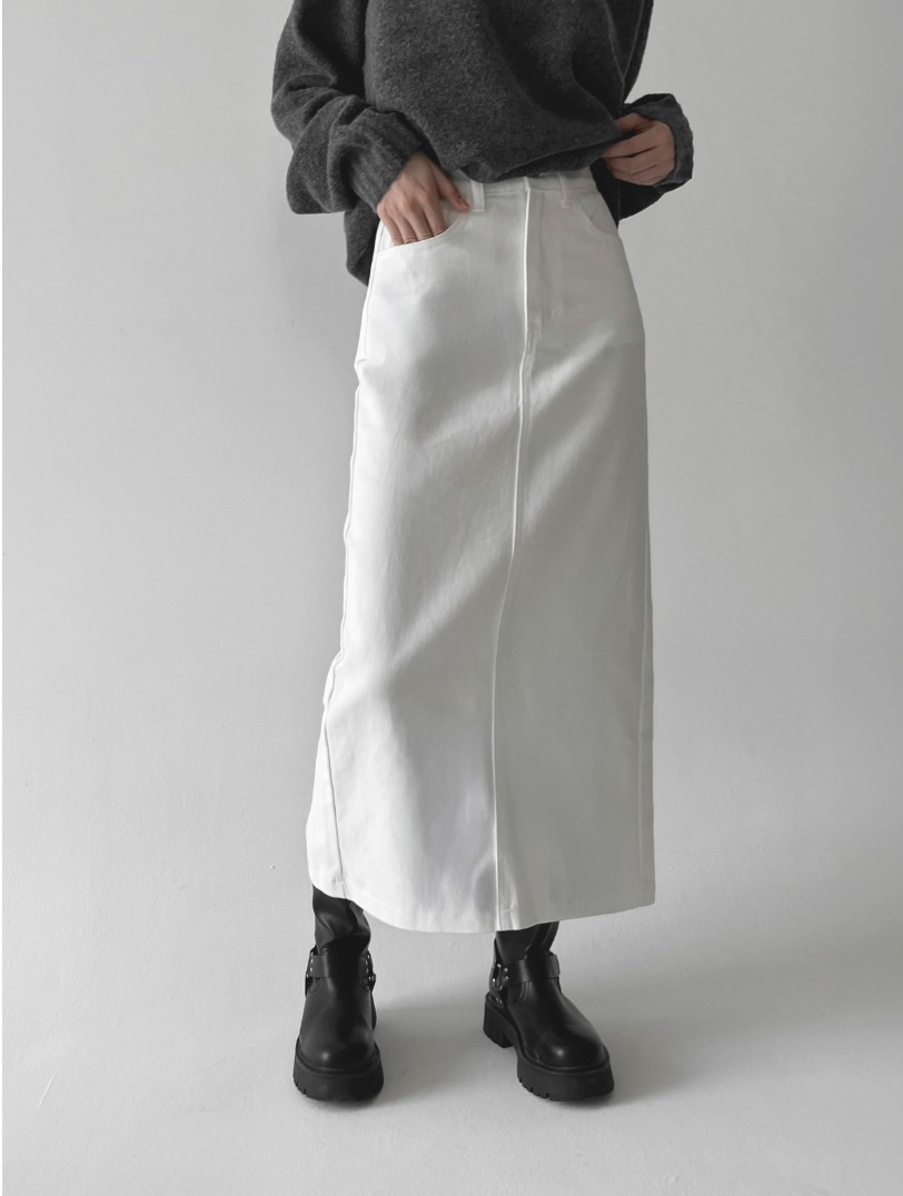 🌸✨ 체형구애 NO · 26–34 풀사이즈 ✨🌸 숏/기본 2기장 선택 탄탄코튼 롱스커트 5컬러 💕 Spring Structured Cotton Long Skirt – Size 26–34 (S–2XL), Short & Regular Length, 5 Colors