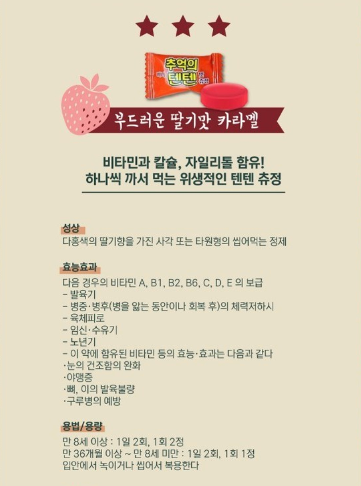🍓✨ 추억의 텐텐 어린이 멀티비타민 80정 / Nostalgic Mini TenTen Kids Multivitamin 80 Tablets ✨🍓