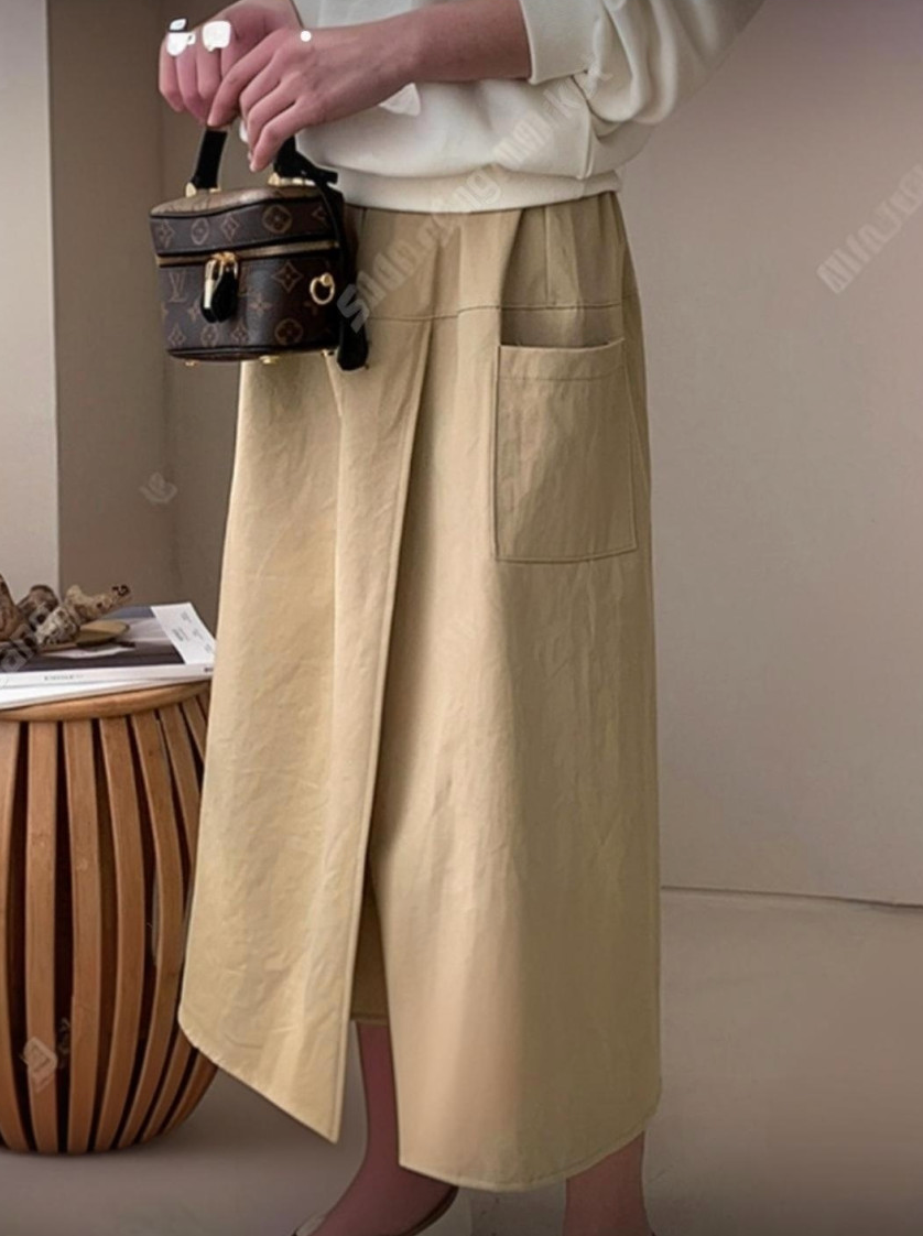 ✨👗 코튼 교복 랩 와이드 팬츠 치마바지 미시 데일리 여름 밴딩 스커트 팬츠 / Cotton Wrap Wide Culotte Pants Summer Skirt-Style Elastic Waist Pants ✨