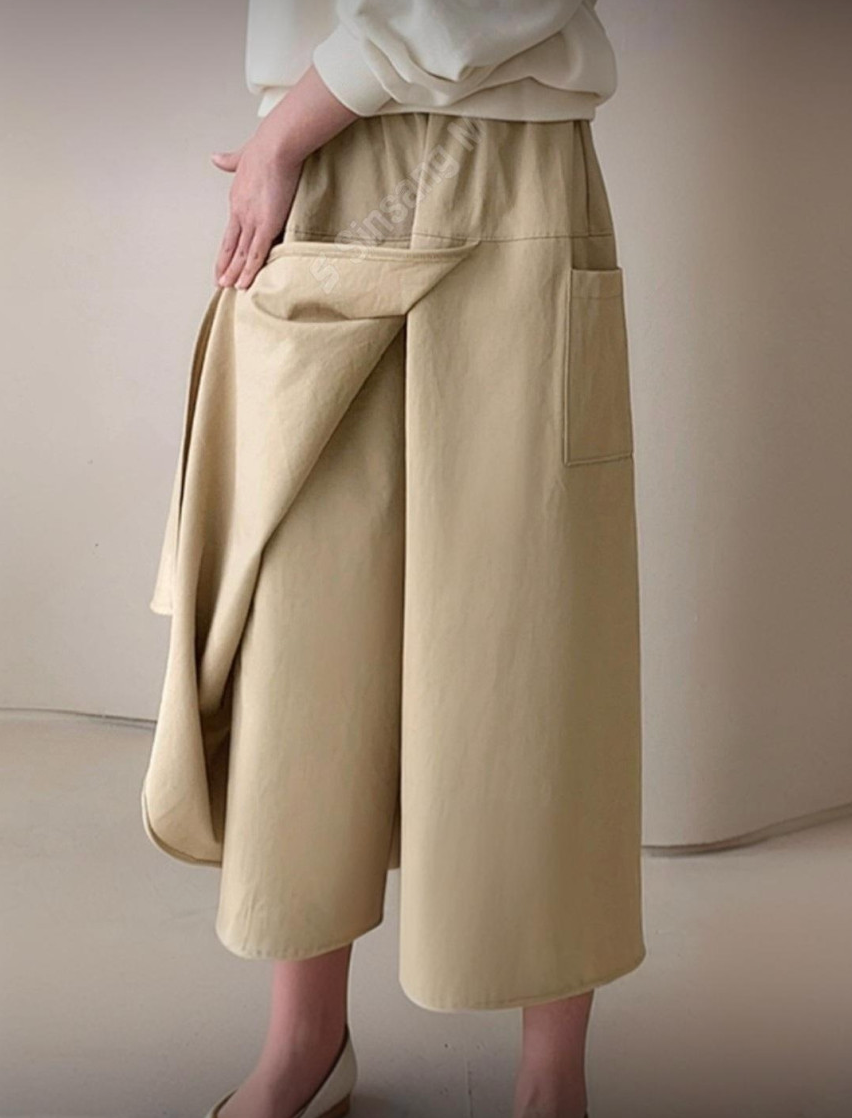 ✨👗 코튼 교복 랩 와이드 팬츠 치마바지 미시 데일리 여름 밴딩 스커트 팬츠 / Cotton Wrap Wide Culotte Pants Summer Skirt-Style Elastic Waist Pants ✨