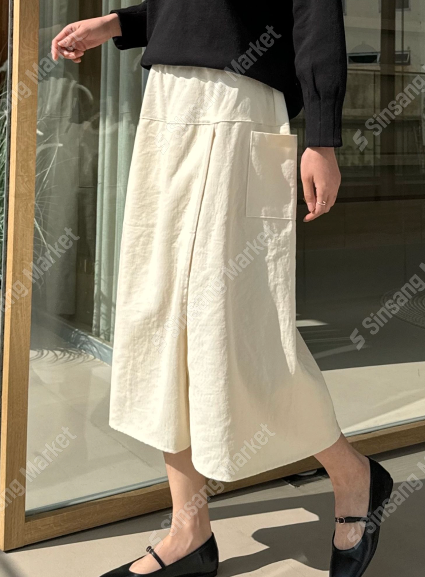 ✨👗 코튼 교복 랩 와이드 팬츠 치마바지 미시 데일리 여름 밴딩 스커트 팬츠 / Cotton Wrap Wide Culotte Pants Summer Skirt-Style Elastic Waist Pants ✨