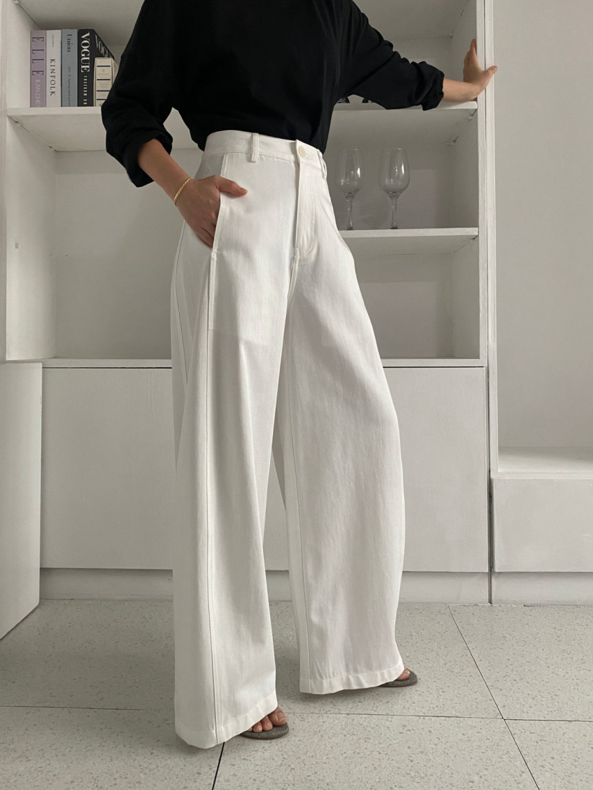 ✨🪡👖 말파 심라인 와이드 슬랙스 앞절개 코튼 팬츠 텐셀 혼방 롱 와이드 팬츠 고급 찰랑 찰랑  부들부들 슬랙스 데일리 롱팬츠 / 사이즈 타이트/ Marfa Seamline Wide Slacks Front Seam Tencel Cotton Wide Pants Elegant Long Wide Trousers ✨