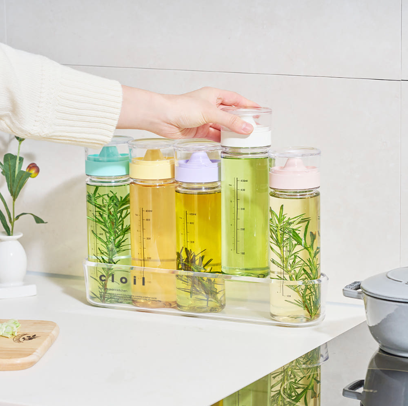 🌿✨ 클로일 에코젠 오일병 5개 세트 + 전용 트레이 포함 ✨🌿 식물성 바이오 플라스틱 에코젠 오일/양념 디스펜서 350ml / 500ml BPA FREE 국내생산 주방정리템 /SK 케미컬 개발 신소재!!!//CLoil Ecozen Oil Dispenser 5 Bottle Set with Tray Included 🌿✨