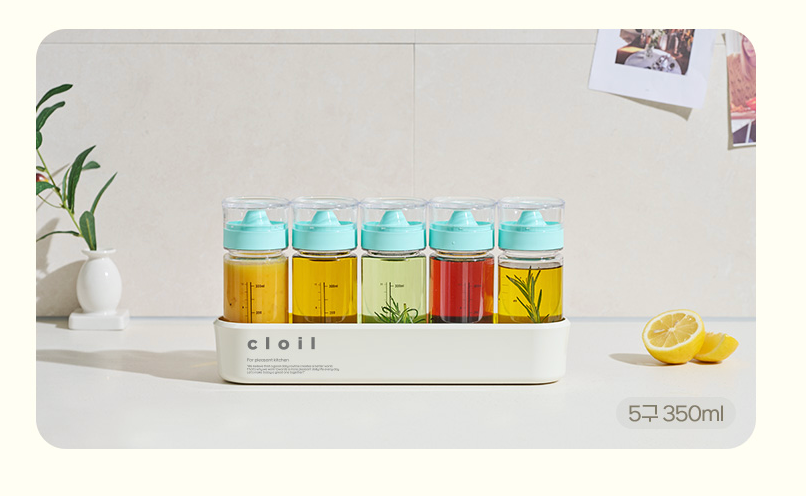 🌿✨ 클로일 에코젠 오일병 5개 세트 + 전용 트레이 포함 ✨🌿 식물성 바이오 플라스틱 에코젠 오일/양념 디스펜서 350ml / 500ml BPA FREE 국내생산 주방정리템 /SK 케미컬 개발 신소재!!!//CLoil Ecozen Oil Dispenser 5 Bottle Set with Tray Included 🌿✨