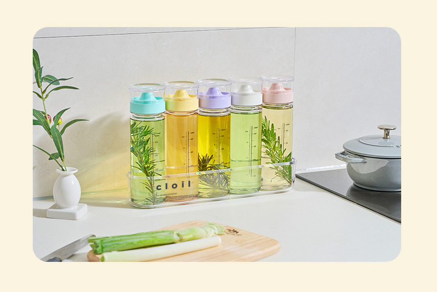 🌿✨ 클로일 에코젠 오일병 5개 세트 + 전용 트레이 포함 ✨🌿 식물성 바이오 플라스틱 에코젠 오일/양념 디스펜서 350ml / 500ml BPA FREE 국내생산 주방정리템 /SK 케미컬 개발 신소재!!!//CLoil Ecozen Oil Dispenser 5 Bottle Set with Tray Included 🌿✨