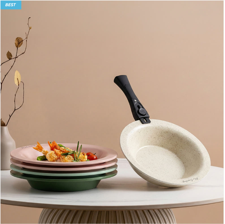 🍳🔥 한국난리주방템 아이젠베르그 플레이트형 플라잉팬 2종 세트 🍳✨ 탈부착 핸들 · 테이블 플레이트 팬 · 세라믹 논스틱 코팅 · 다이캐스팅 열전도 · 겹쳐 보관 가능한 프리미엄 플레이트 팬 세트 Eisenberg Plate Flying Pan Set (Flat + Deep Pan)