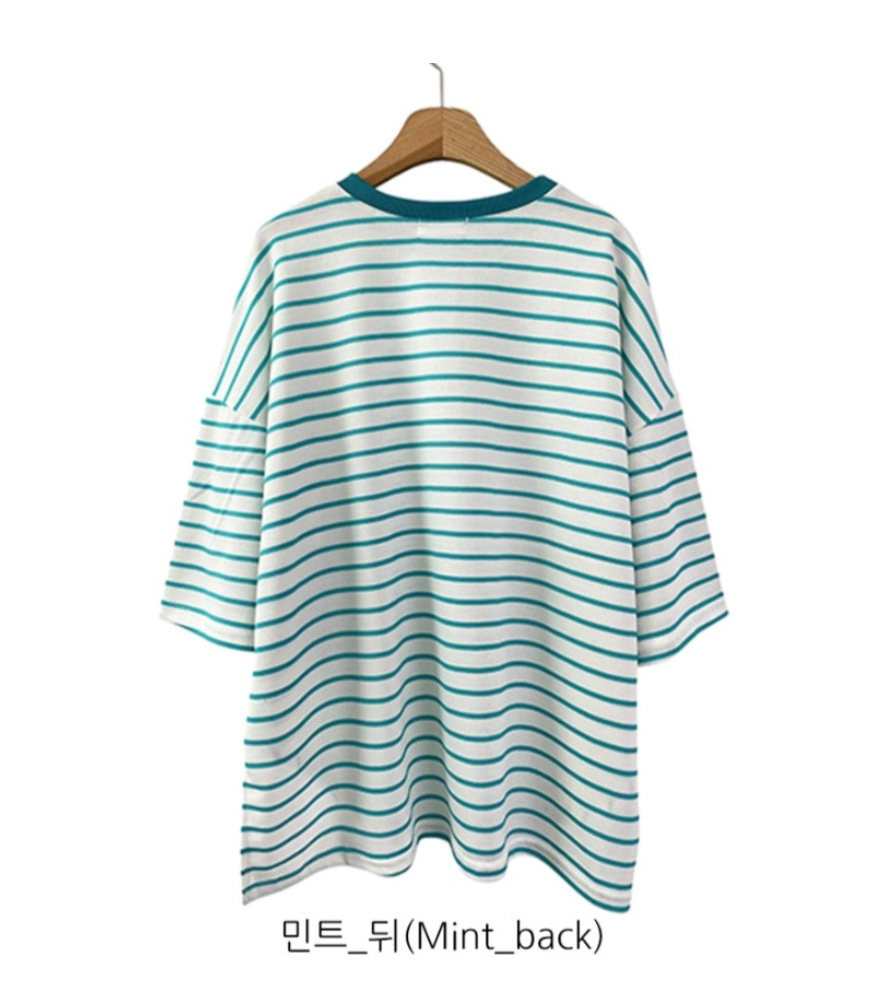 ✨😊 스마일 단가라 스트라이프 박스핏 반팔 티셔츠 루즈핏 빅사이즈 여유핏 데일리티 블랙 그레이 민트 Smile Stripe Oversized Boxy T-Shirt 😊✨
