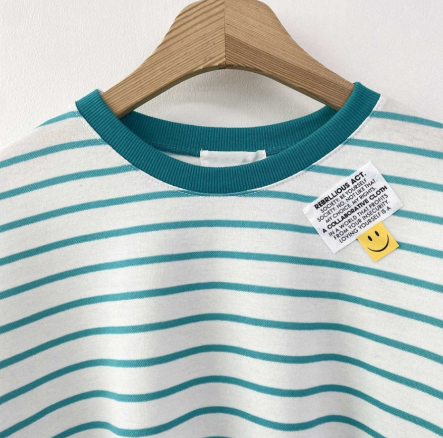 ✨😊 스마일 단가라 스트라이프 박스핏 반팔 티셔츠 루즈핏 빅사이즈 여유핏 데일리티 블랙 그레이 민트 Smile Stripe Oversized Boxy T-Shirt 😊✨