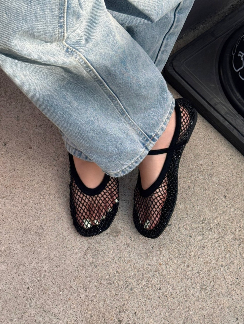 [3-4주소요]✨품절대란여름신발✨ 블랑26SS 비즈 메쉬 메리제인 플랫 🩶 Beaded Mesh Mary Jane Flats | 여름 반짝이 플랫 끝판왕 💎