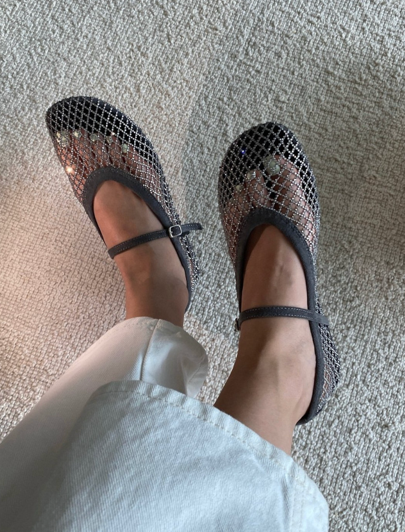 [3-4주소요]✨품절대란여름신발✨ 블랑26SS 비즈 메쉬 메리제인 플랫 🩶 Beaded Mesh Mary Jane Flats | 여름 반짝이 플랫 끝판왕 💎