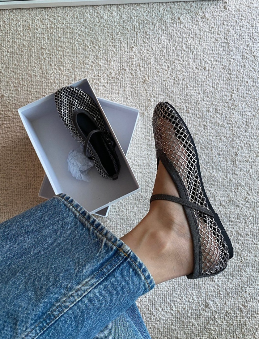 [3-4주소요]✨품절대란여름신발✨ 블랑26SS 비즈 메쉬 메리제인 플랫 🩶 Beaded Mesh Mary Jane Flats | 여름 반짝이 플랫 끝판왕 💎