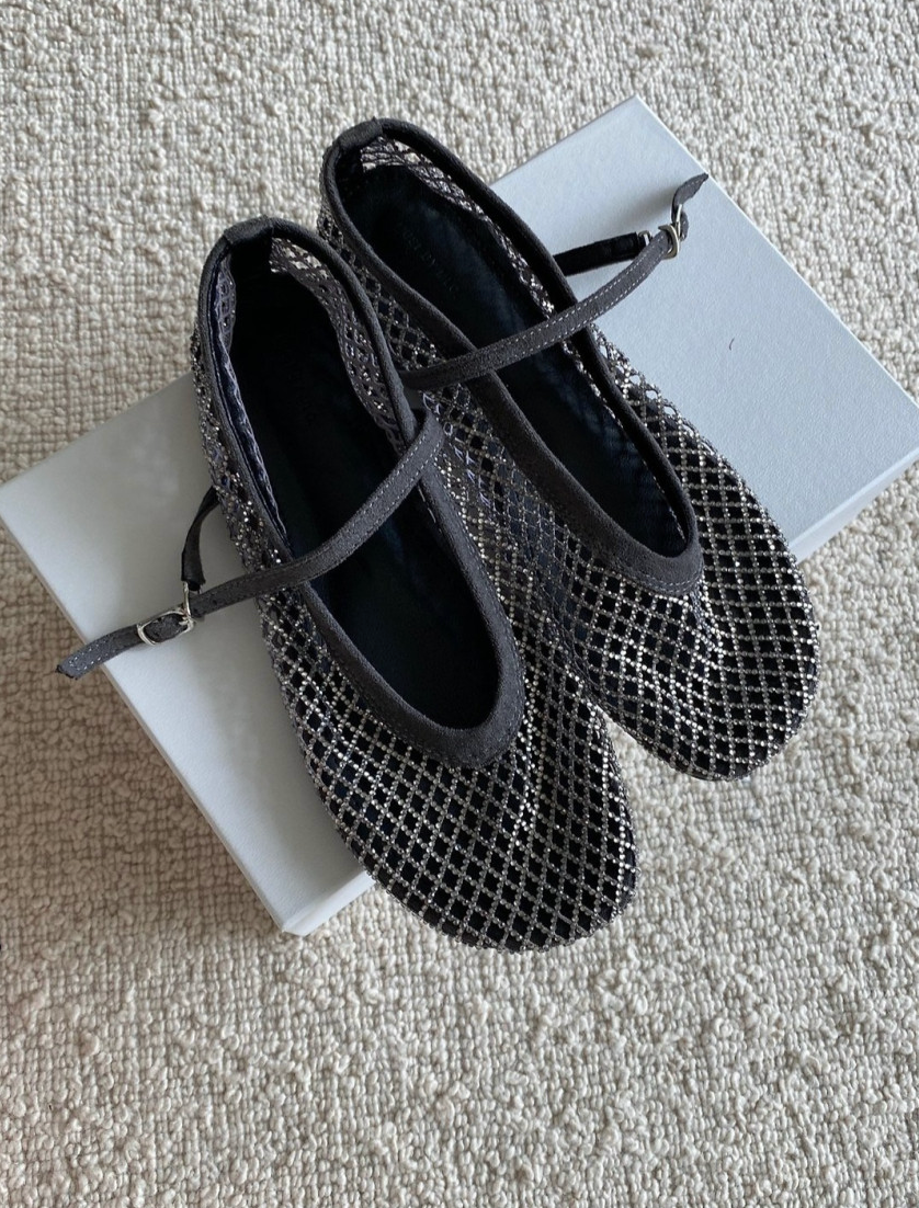 [3-4주소요]✨품절대란여름신발✨ 블랑26SS 비즈 메쉬 메리제인 플랫 🩶 Beaded Mesh Mary Jane Flats | 여름 반짝이 플랫 끝판왕 💎