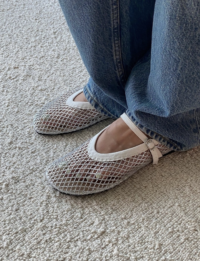 [3-4주소요]✨품절대란여름신발✨ 블랑26SS 비즈 메쉬 메리제인 플랫 🩶 Beaded Mesh Mary Jane Flats | 여름 반짝이 플랫 끝판왕 💎