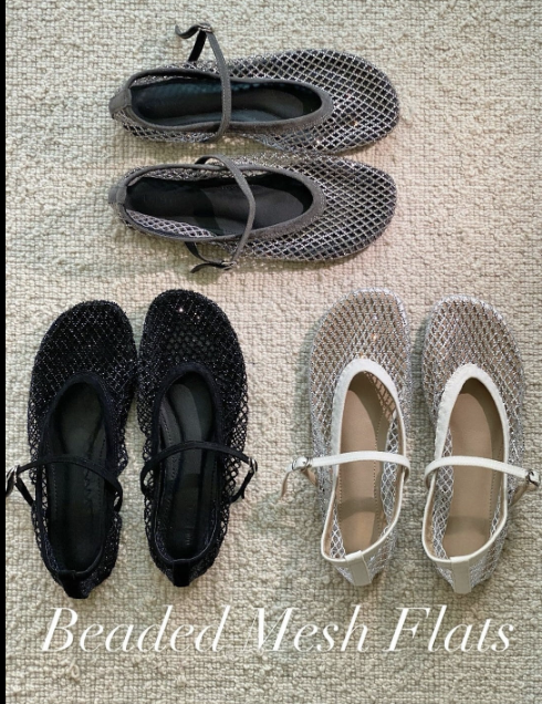 [3-4주소요]✨품절대란여름신발✨ 블랑26SS 비즈 메쉬 메리제인 플랫 🩶 Beaded Mesh Mary Jane Flats | 여름 반짝이 플랫 끝판왕 💎