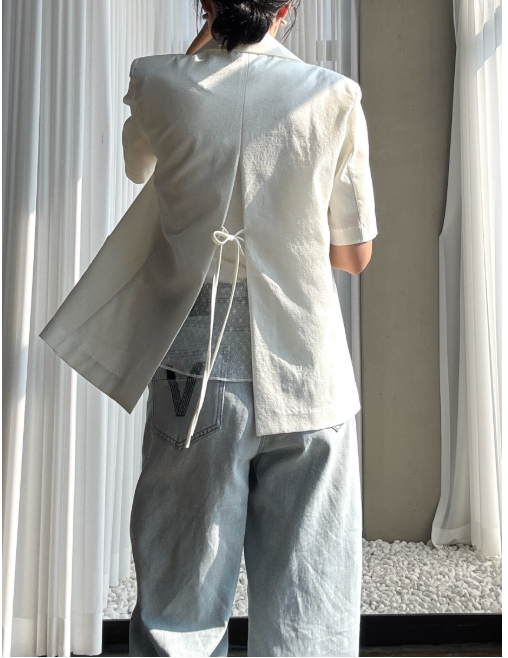 🌼[여름자켓]❄️오션 레이스 백리본 린넨 혼방 썸머 자켓 Ocean Lace Back Ribbon Linen Blend Summer Jacket
