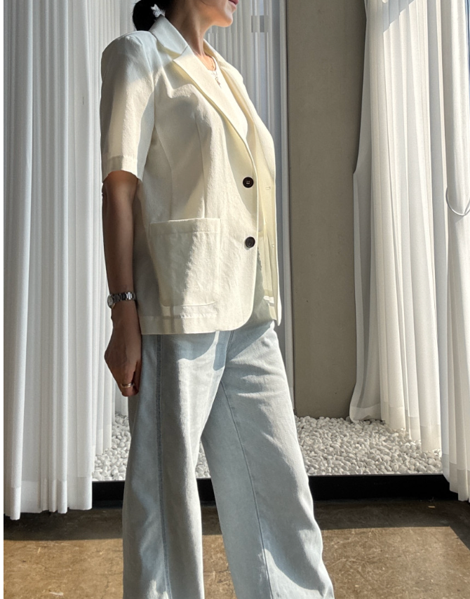 🌼[여름자켓]❄️오션 레이스 백리본 린넨 혼방 썸머 자켓 Ocean Lace Back Ribbon Linen Blend Summer Jacket