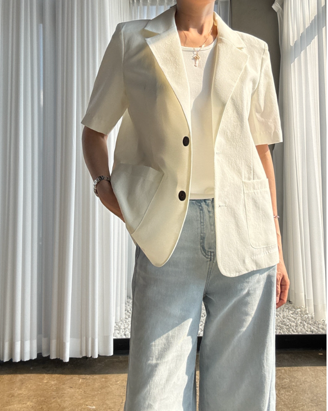 🌼[여름자켓]❄️오션 레이스 백리본 린넨 혼방 썸머 자켓 Ocean Lace Back Ribbon Linen Blend Summer Jacket