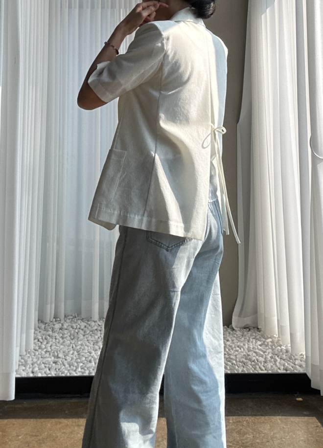 🌼[여름자켓]❄️오션 레이스 백리본 린넨 혼방 썸머 자켓 Ocean Lace Back Ribbon Linen Blend Summer Jacket