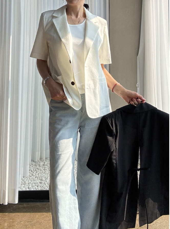 🌼[여름자켓]❄️오션 레이스 백리본 린넨 혼방 썸머 자켓 Ocean Lace Back Ribbon Linen Blend Summer Jacket