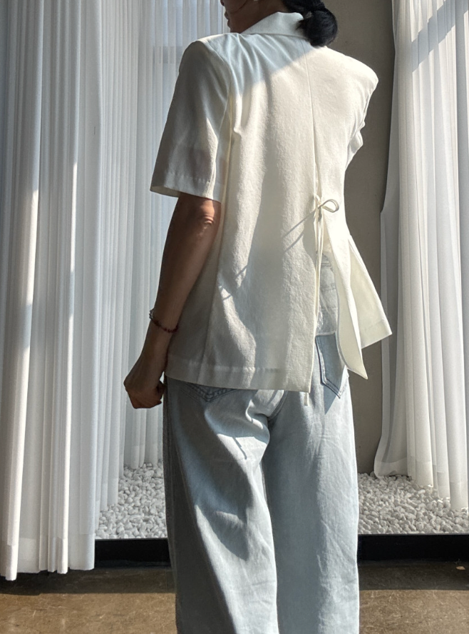 🌼[여름자켓]❄️오션 레이스 백리본 린넨 혼방 썸머 자켓 Ocean Lace Back Ribbon Linen Blend Summer Jacket