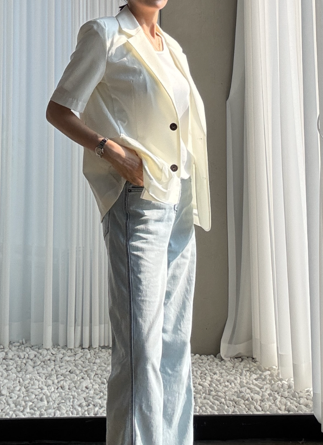 🌼[여름자켓]❄️오션 레이스 백리본 린넨 혼방 썸머 자켓 Ocean Lace Back Ribbon Linen Blend Summer Jacket