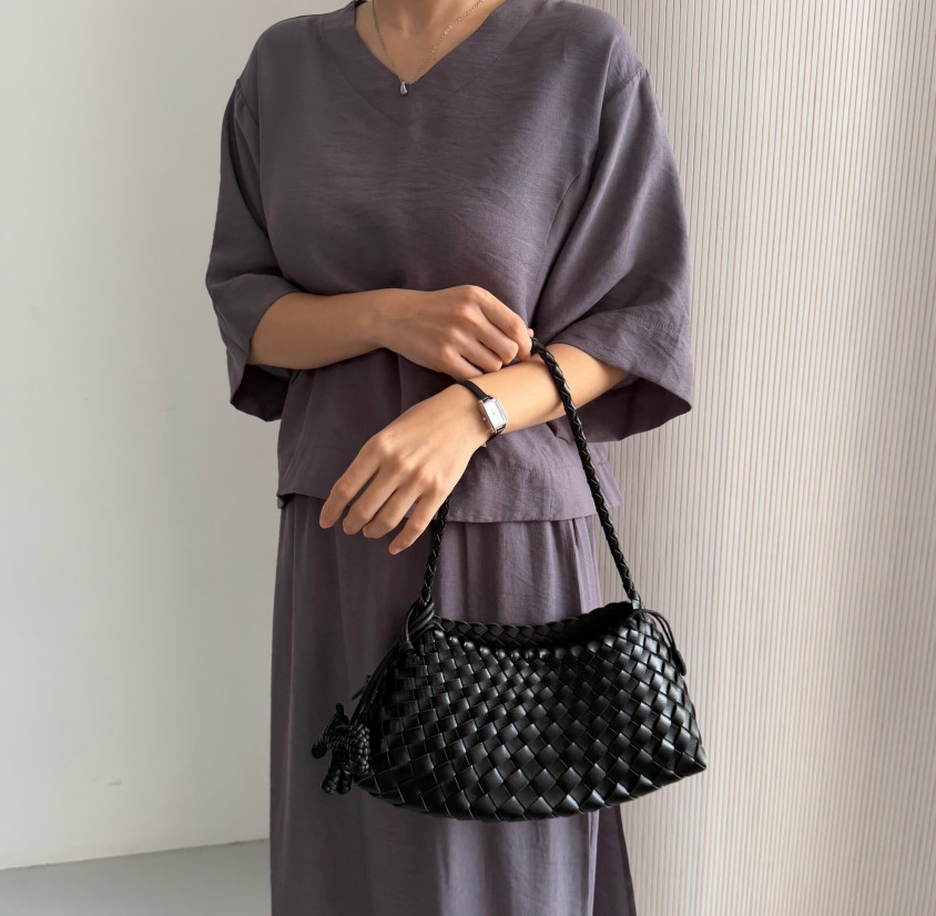 ✨🌿[비건레더]🌿✨드래곤 와플 로잔나 위빙 토트백 5COLOR👜 프리미엄 비건레더 합성피혁 숄더백｜스틸블루·카멜·아이보리·브라운·블랙｜가볍고 고급스러운 데일리백 Premium Vegan Leather Dragon Waffle Rosanna Woven Tote Bag