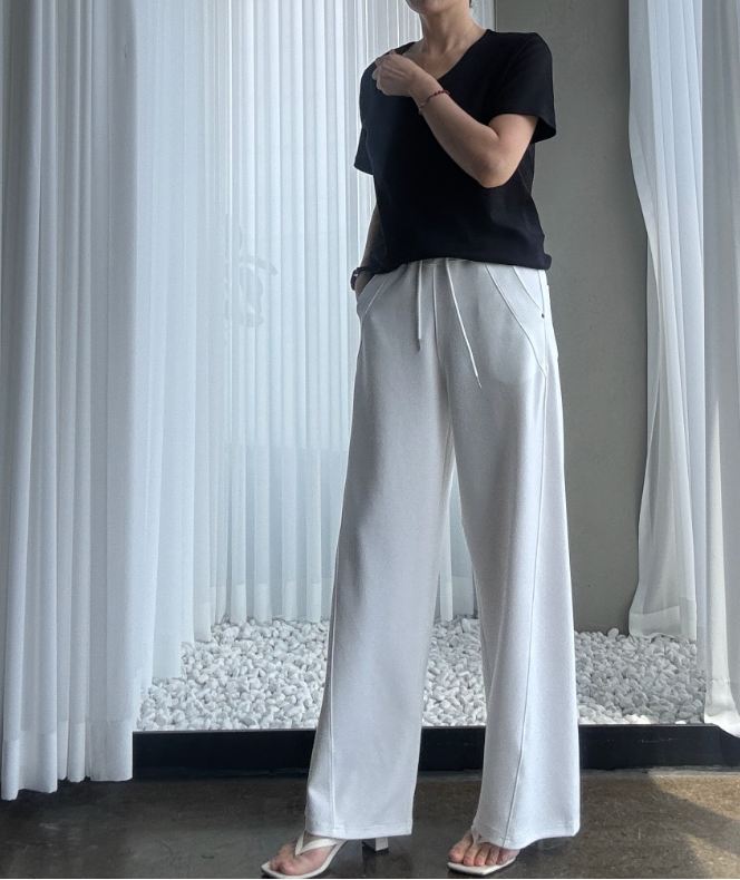 페르헤 여름 어반 와이드 팬츠 ✨ 푸딩처럼 부드러운 프리미엄 원단 · 다리길어보이는 사선절개 · 허리전체밴딩 · 무릎걱정없는 탄탄핏 · 55~88추천 / PERHE Summer Urban Wide Pants ✨ Soft Premium Fabric · Full Elastic Waist · Slimming Wide Fit