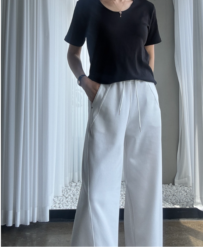 페르헤 여름 어반 와이드 팬츠 ✨ 푸딩처럼 부드러운 프리미엄 원단 · 다리길어보이는 사선절개 · 허리전체밴딩 · 무릎걱정없는 탄탄핏 · 55~88추천 / PERHE Summer Urban Wide Pants ✨ Soft Premium Fabric · Full Elastic Waist · Slimming Wide Fit