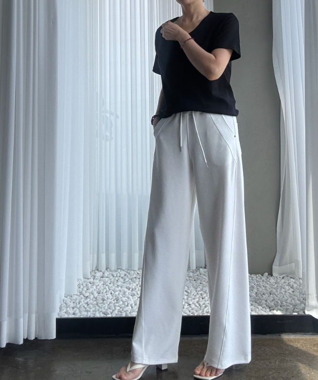 페르헤 여름 어반 와이드 팬츠 ✨ 푸딩처럼 부드러운 프리미엄 원단 · 다리길어보이는 사선절개 · 허리전체밴딩 · 무릎걱정없는 탄탄핏 · 55~88추천 / PERHE Summer Urban Wide Pants ✨ Soft Premium Fabric · Full Elastic Waist · Slimming Wide Fit