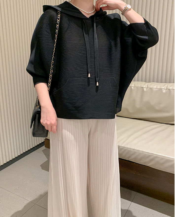 [77까지]품절대란 플리츠 후드 블라우스 💕 가볍고 시원한 플리츠 · 군살커버 루즈핏 · 44~77/88 프리사이즈 · 올여름 필수템 / Pleats Hood Blouse ✨ Lightweight & Stretchy Relaxed Fit