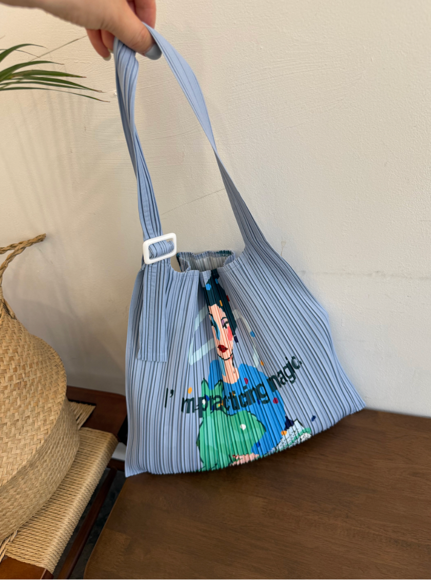 🎨아트 프린팅 플리츠 숄더백 접이식 경량 데일리백 여행용 에코백 감성 일러스트 플리츠백 SONO Art Pleated Shoulder Bag✨