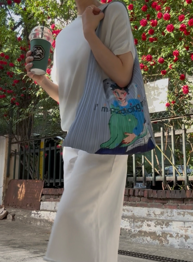 🎨아트 프린팅 플리츠 숄더백 접이식 경량 데일리백 여행용 에코백 감성 일러스트 플리츠백 SONO Art Pleated Shoulder Bag✨