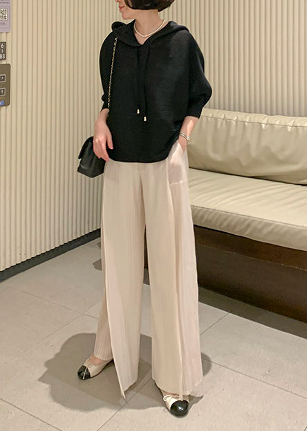 ✨대란템 앞절개 플리츠 와이드 팬츠 체형커버 밴딩팬츠 여름 냉감 플리츠 슬랙스 세련된 롱다리핏 데일리룩 출근룩 여행룩 Pleated Front-Slit Wide Leg Pants Cooling Stretch Waistband Casual Dress Pants✨