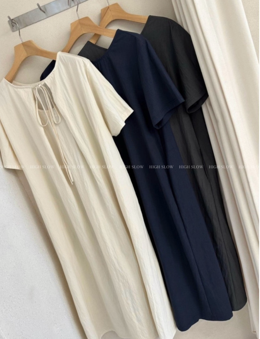 [77-88까지]🌿노리타 리사 백리본 원피스 Norita Lisa Back Ribbon Maxi Dress | Cooling Rayon Nylon Fabric · Loose A-Line Fit · Elegant Minimal Summer Dress · Premium Korean Style✨